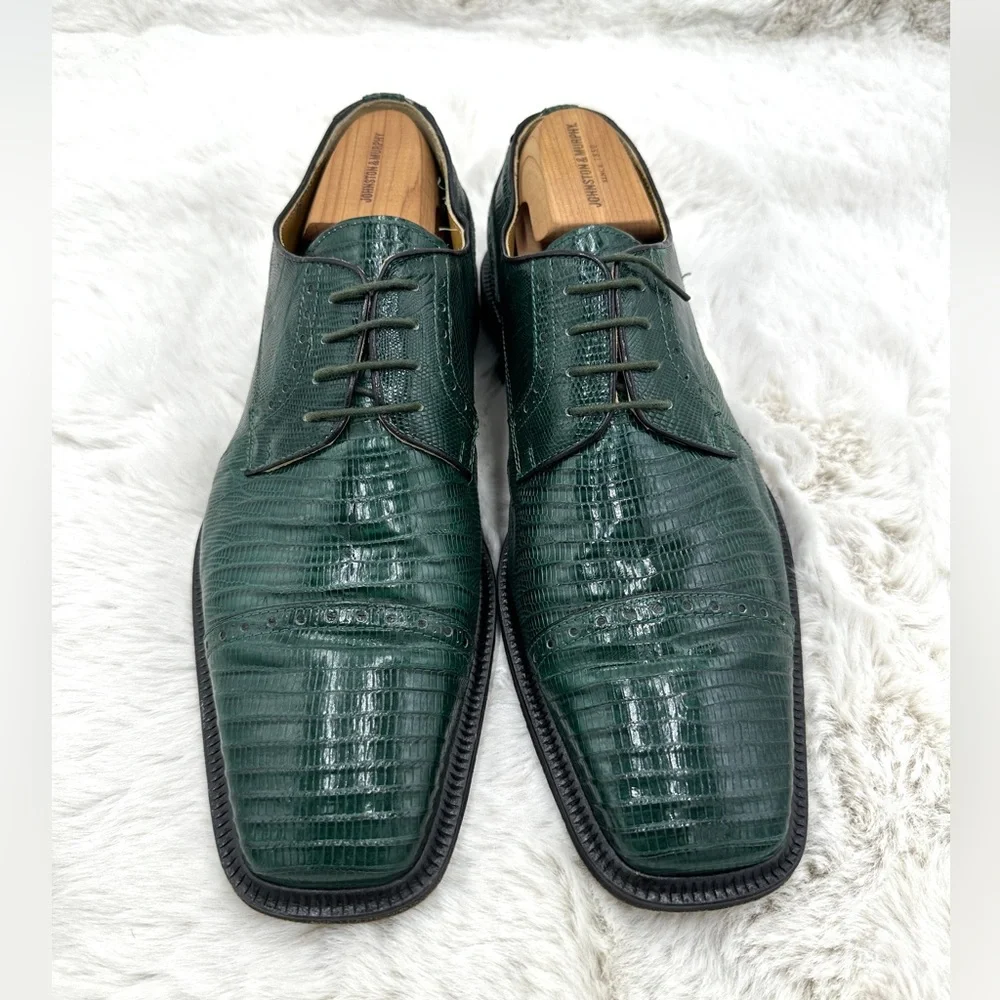 Vintage Exotic Green Teju Lizard David Eden Mens 10 Emerald‎ Dress Shoes Oxfords